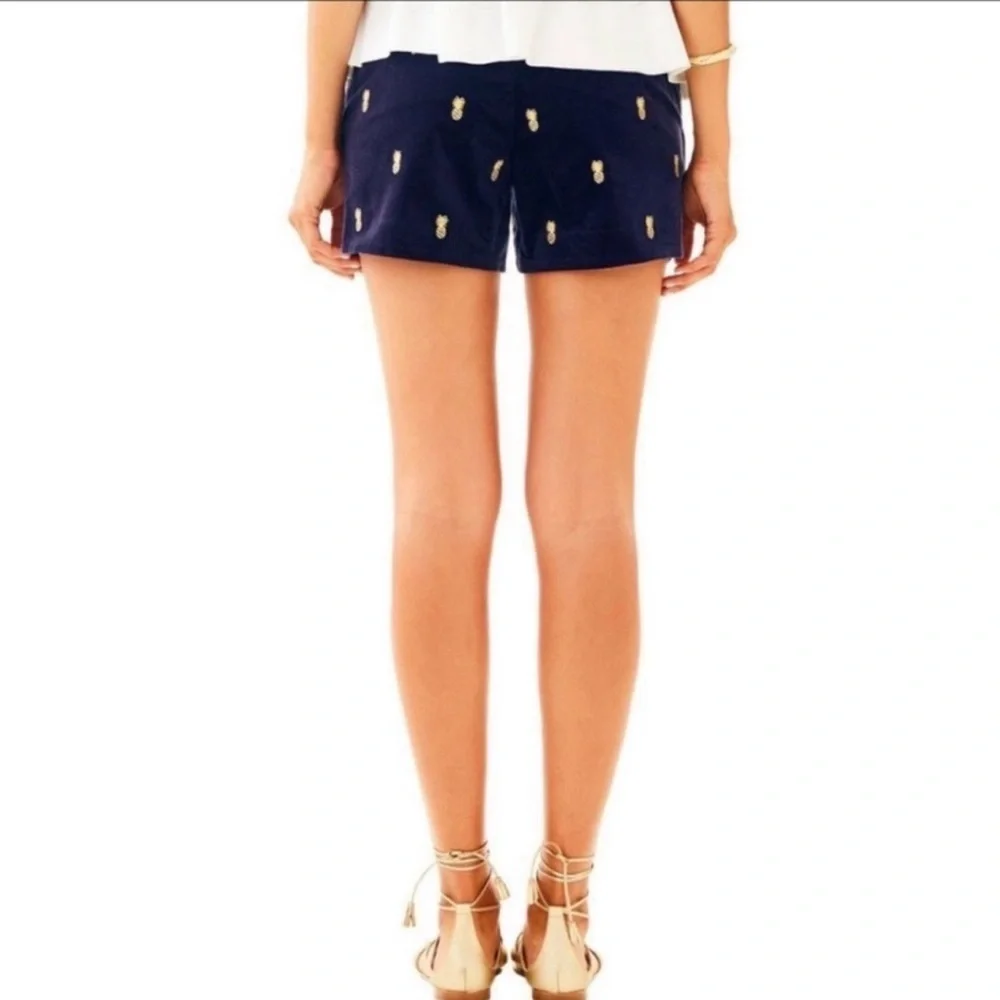 NWT Lilly Pulitzer Adie Shorts Pineapple Navy Velvet Gold Embroidered sz 8